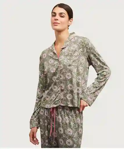 Set Pijama Mujer Flores M Verde