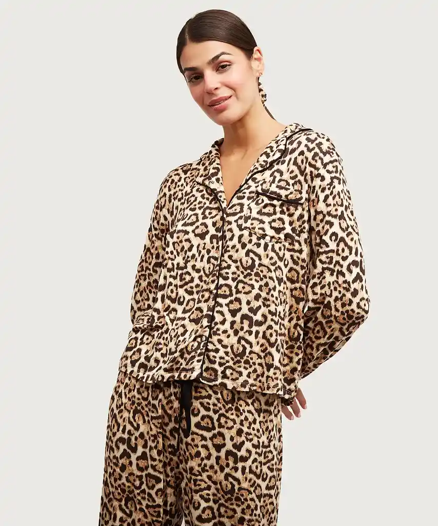 Set Pijama Mujer Animal Print L Beige