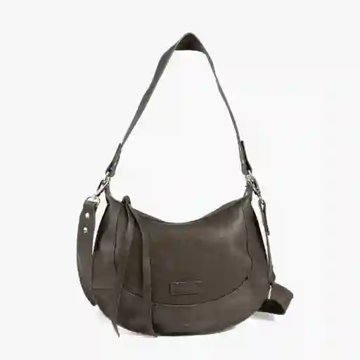 Cartera Bandolera Mujer Media Luna Costuras Gris