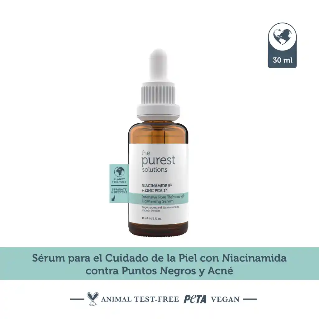 The Purest Solutions Serum Intensivo Pieles Grasas Refinador De Poros Con Niacinamida 5% + Zinc Pca 30 Ml