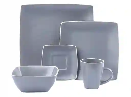 Juego De Comida Ceramica Cuadr 30pz Gris