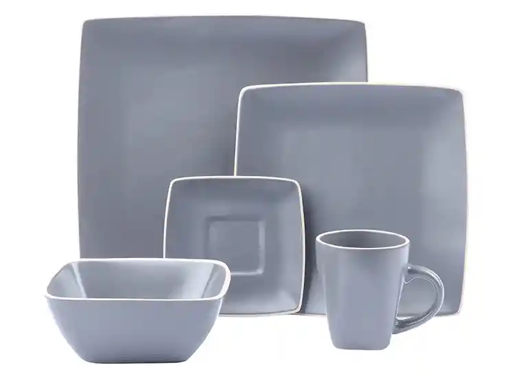 Juego De Comida Ceramica Cuadr 30pz Gris