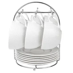 Set 6 Tazas Y Platos Porcelana 250cc Con Rack