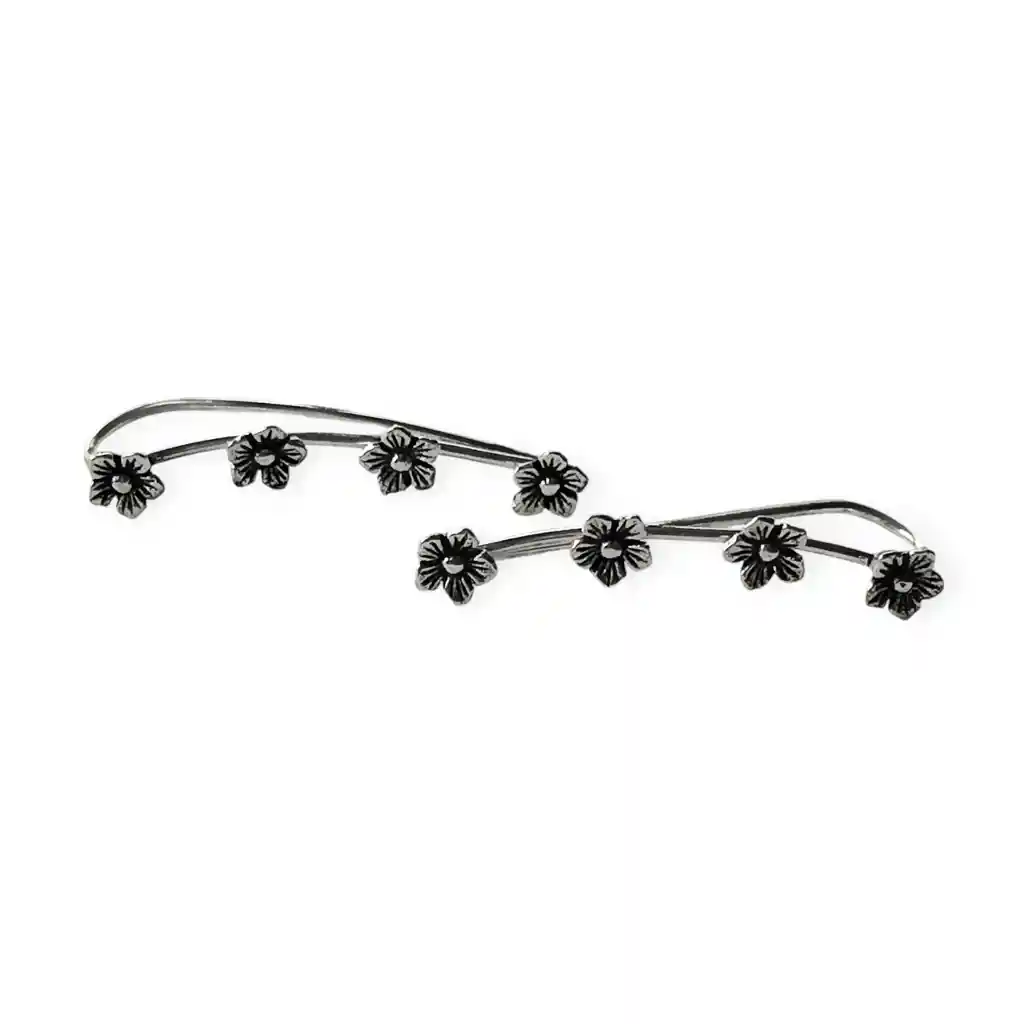 Aros Trepadores 4 Flores Plata Fina 925