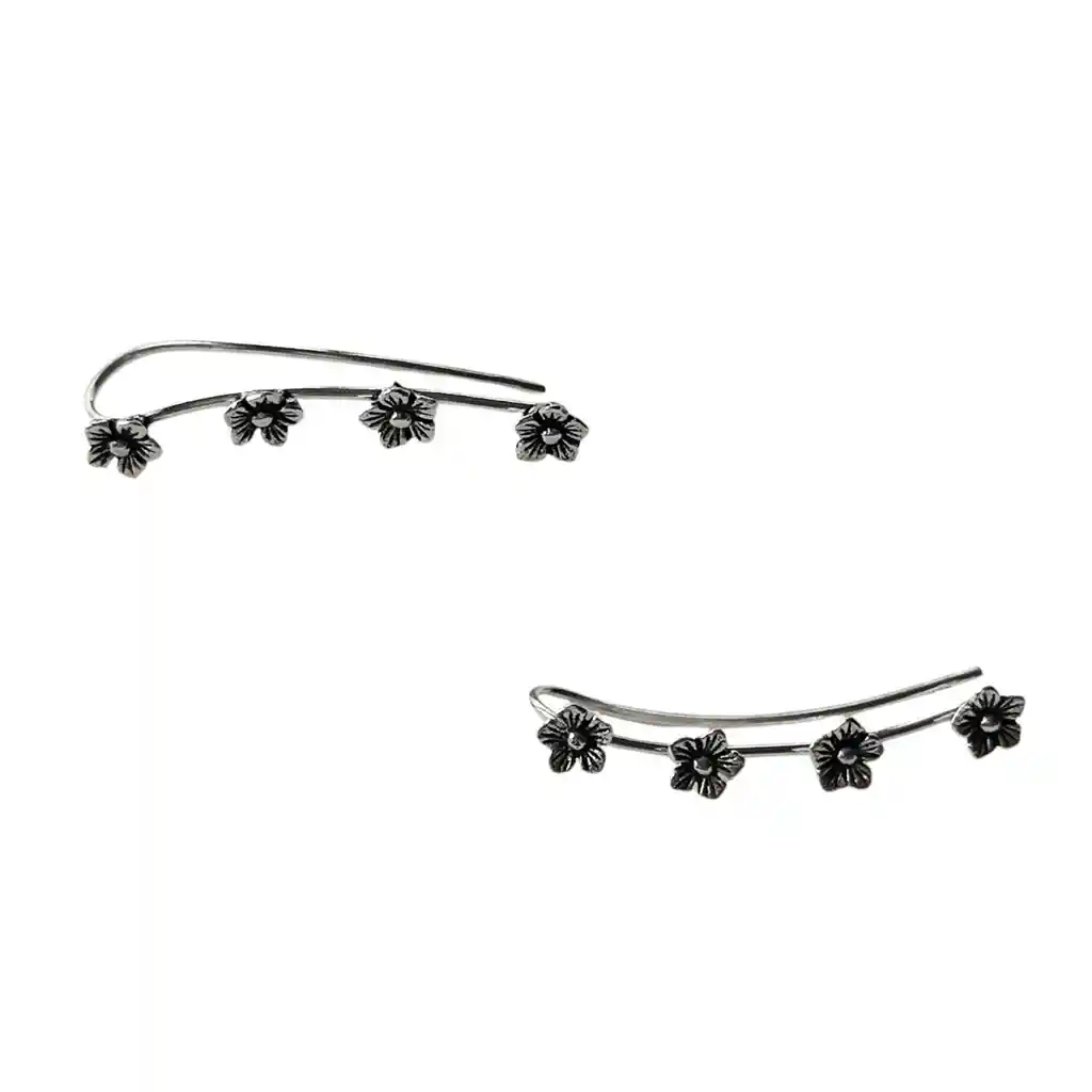 Aros Trepadores 4 Flores Plata Fina 925