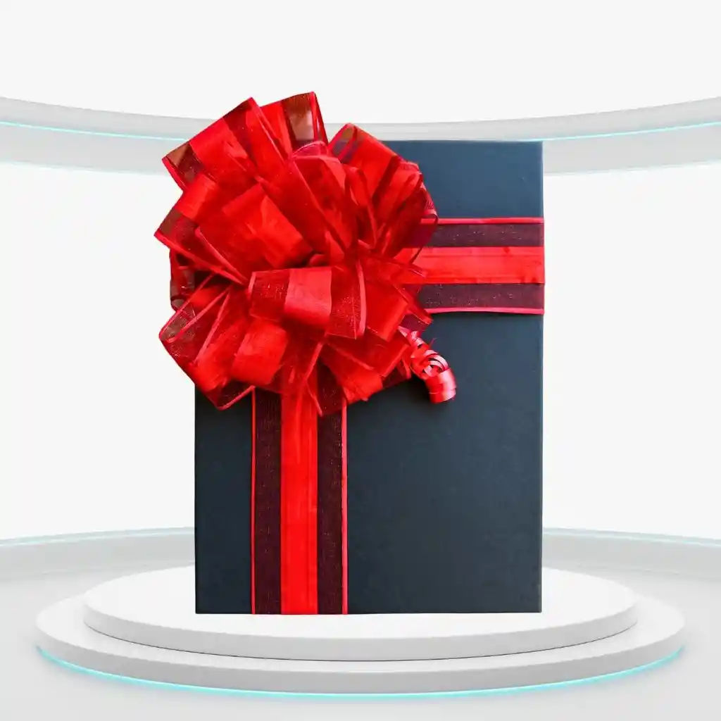 Caja De Regalo Rectangular Negra (31.5x23 Cm) Con Lazo Rojo Elegante