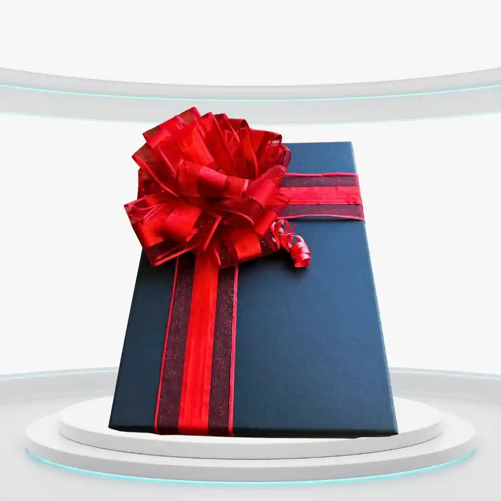 Caja De Regalo Rectangular Negra (31.5x23 Cm) Con Lazo Rojo Elegante