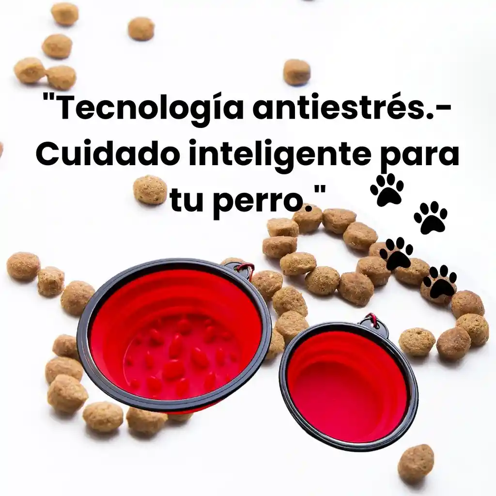 Juego De Platos Rojos Plegables Para Perros - Con Sistema Antiansiedad Y Portátiles