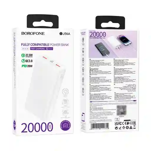 Powerbank Carga Rapida Borofone Bj56a 20000 Mah 22.5w Blanco