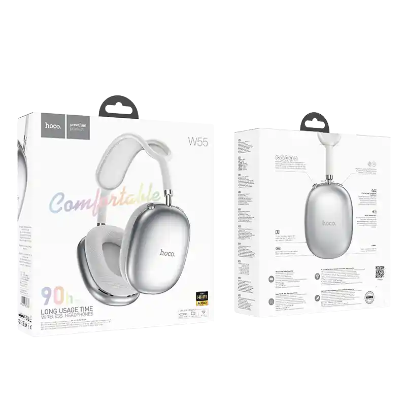 Audifonos Inalambricos Bluetooth De Cintillo Hoco W55 90hrs Plateado