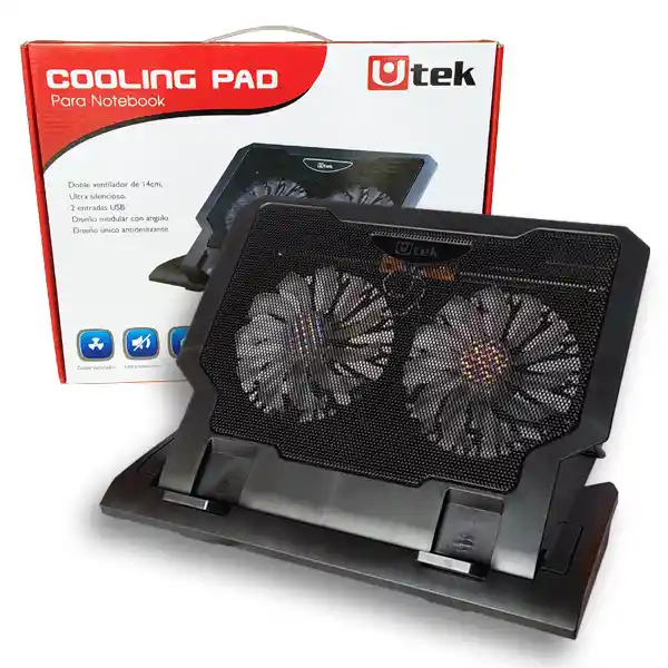 Cooler Para Notebook 12 -17″, Doble Ventilador De 14cm Y Ajustable / Mod. Ut-ntc020