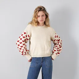 Sweater Ecru Corazones Xxs Mujer Raindoor