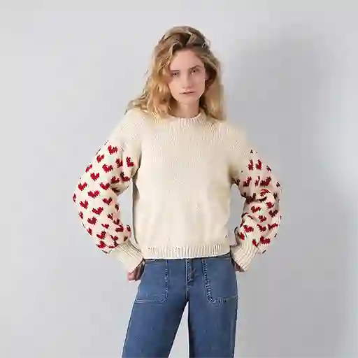 Sweater Ecru Corazones S Mujer Raindoor