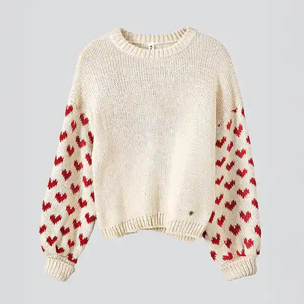 Sweater Ecru Corazones S Mujer Raindoor