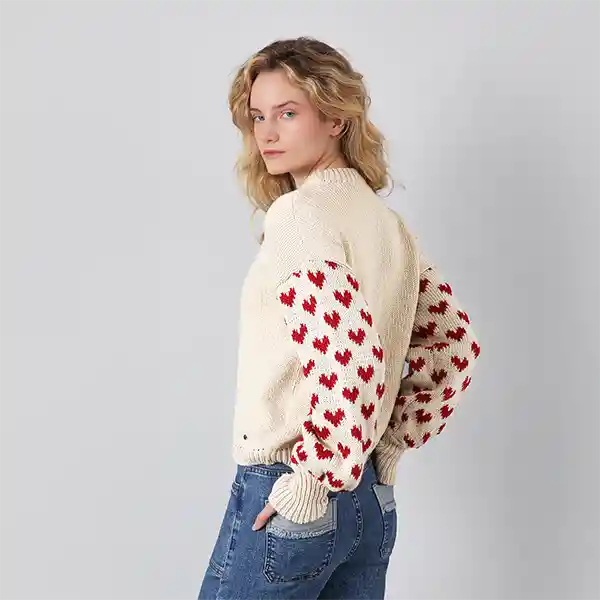 Sweater Ecru Corazones S Mujer Raindoor