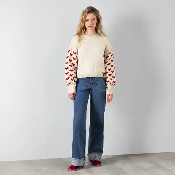 Sweater Ecru Corazones S Mujer Raindoor
