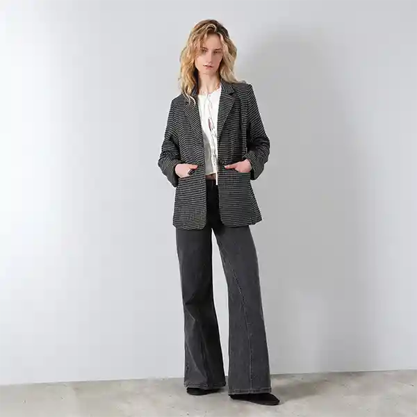 Blazer Tejido Tartan Gris M Mujer Raindoor