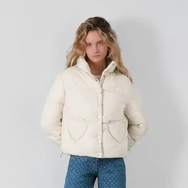 Parka Puffer Bolsillos Corazón Ecru Xs Mujer Raindoor
