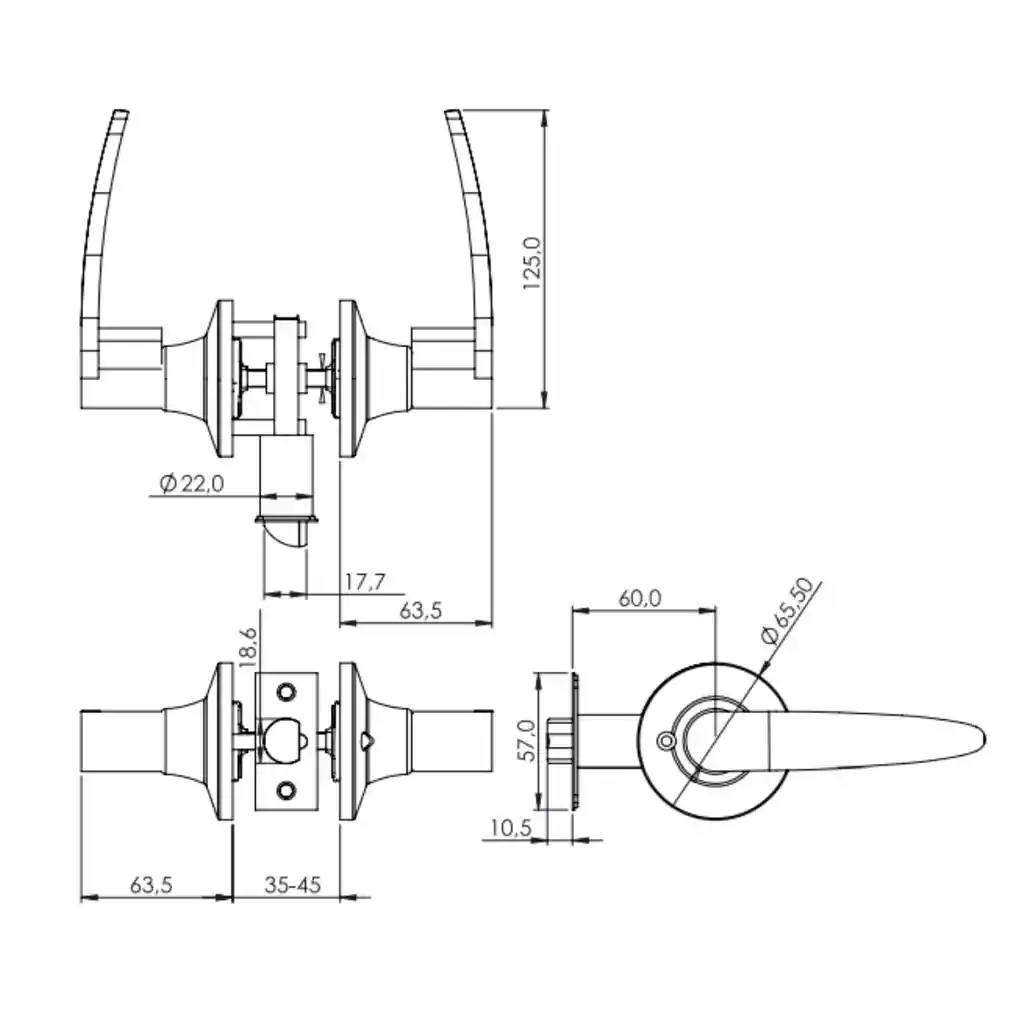 Cerradura Tubular Con Manilla Odis 203 Baño - Negro