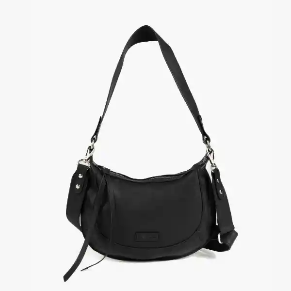 Cartera Bandolera Mujer Media Luna Costuras Negro