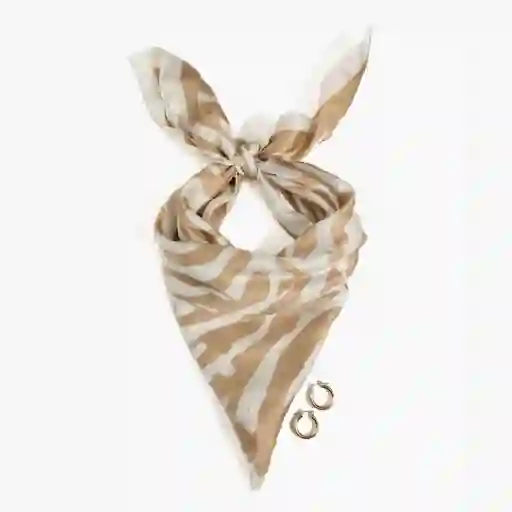 Set Pañuelo Y Aros Mujer Cebra Satinado Beige