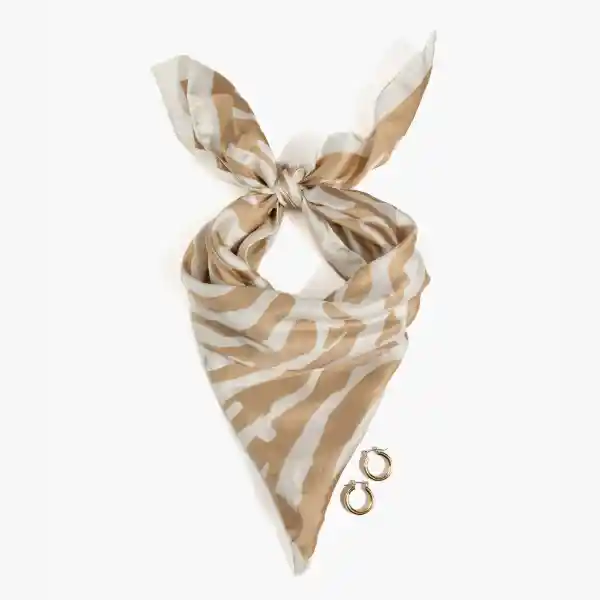 Set Pañuelo Y Aros Mujer Cebra Satinado Beige
