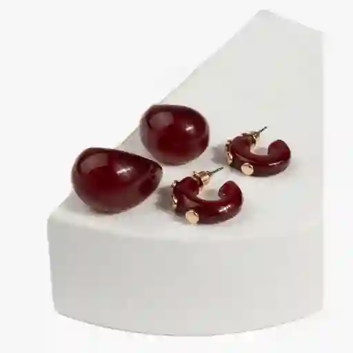 Set Aros Mujer Resina Burdeo