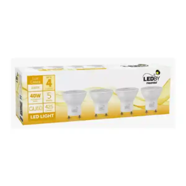 Pack 4 Ampolletas Led Gu10 5w Luz Cálida