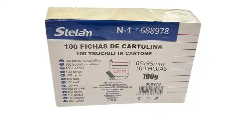 Fichas De Cartulinas 180grs 100 Unds 6.5x9.5cm Lineas 0.6cm