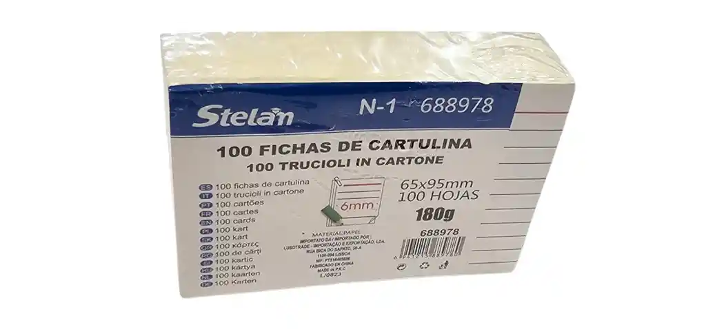 Fichas De Cartulinas 180grs 100 Unds 6.5x9.5cm Lineas 0.6cm