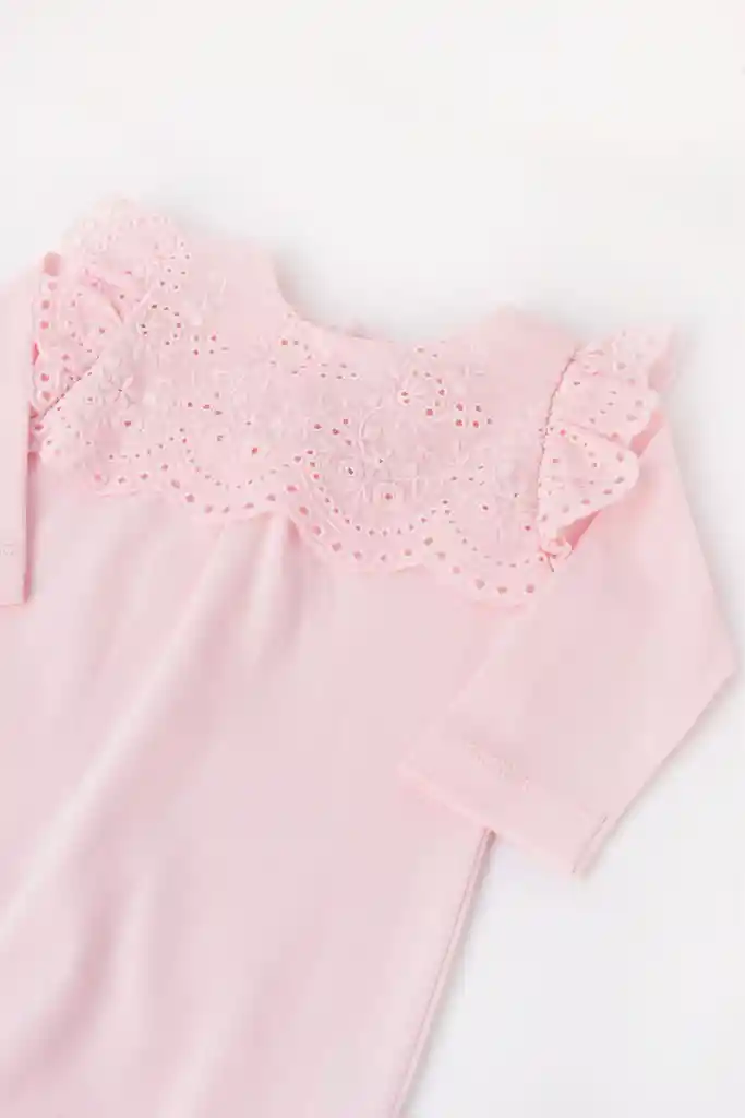 Warmi Enterito Blanca Tira Bordada Rosa 3a6