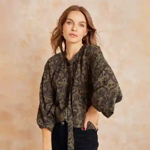 Blusa Mujer Estampado S Verde Musgo