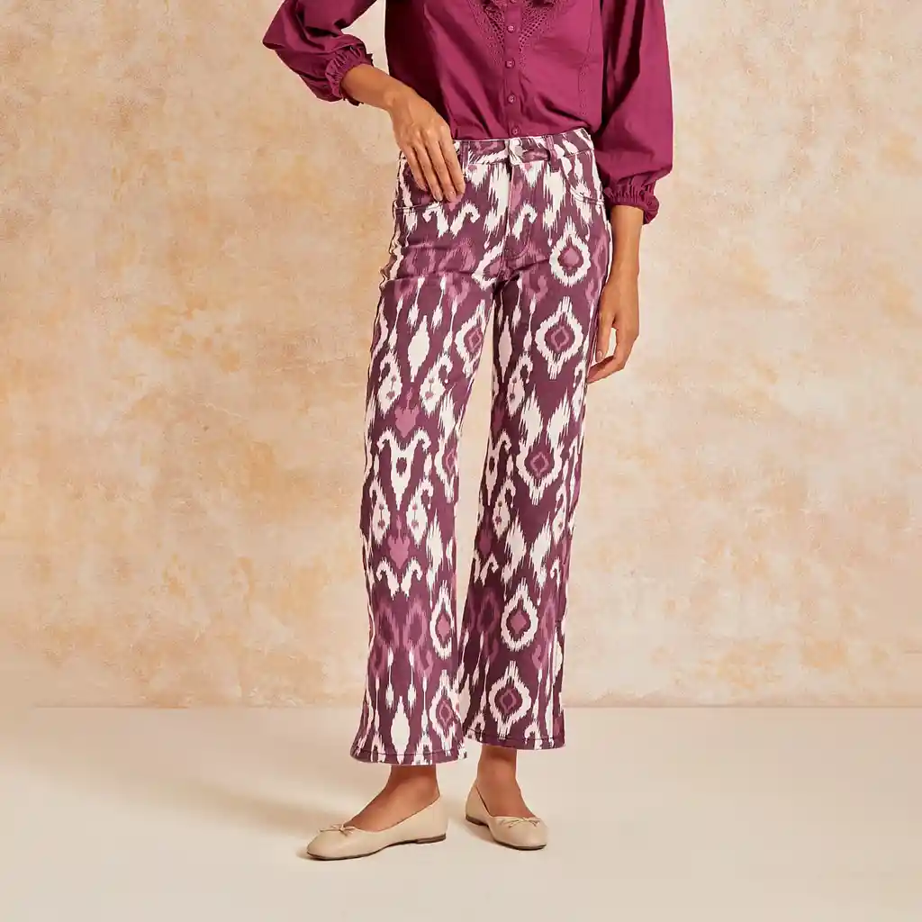 Pantalón Mujer Estampado 36 Burdeo