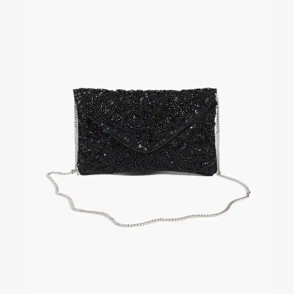 Cartera Bandolera Mujer Sobre Mostacillas Negro