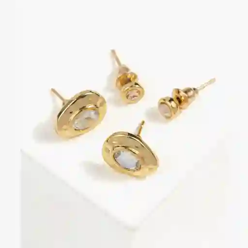 Set Aros Mujer Strass Dorado