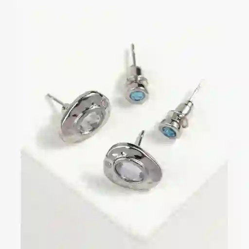 Set Aros Mujer Strass Plateado