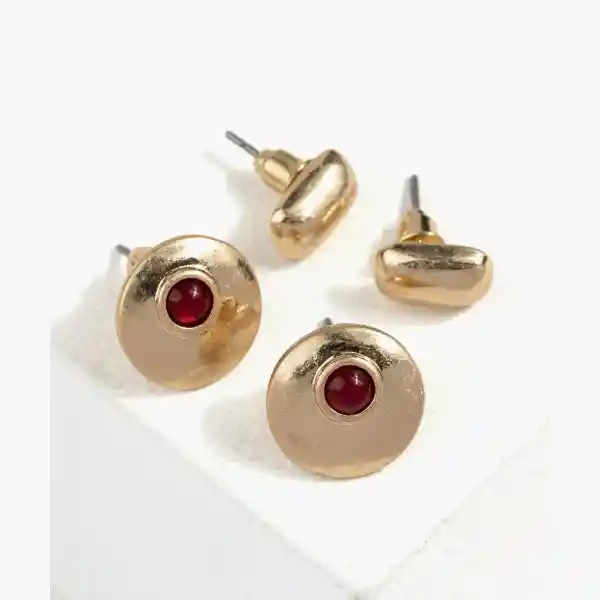 Set Aros Mujer Con Piedra Dorado