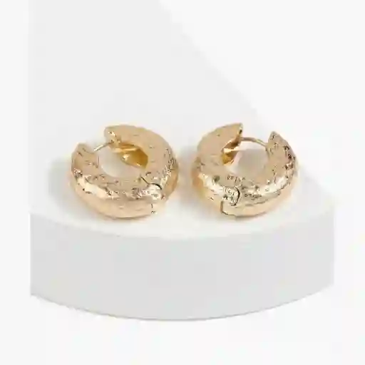 Aros Mujer Argollas Gruesas Machacadas Dorado
