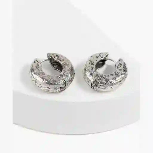 Aros Mujer Argollas Gruesas Machacadas Plateado