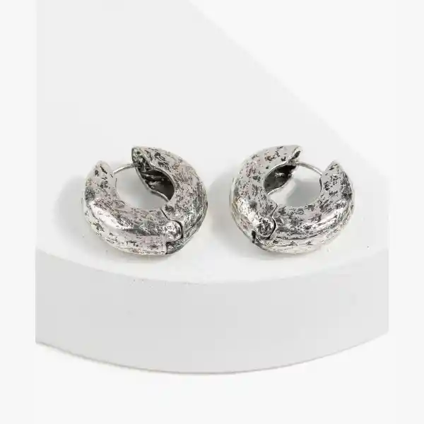 Aros Mujer Argollas Gruesas Machacadas Plateado