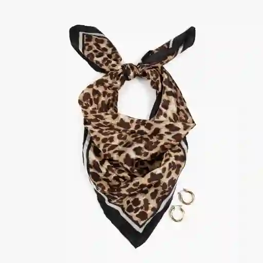 Set Pañuelo Y Aros Mujer Animal Print Satinado Café