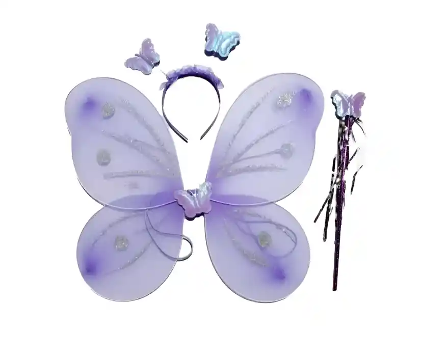 Alas Hada Mariposa Con Luz Disfraz Niña Varita Y Cintillo