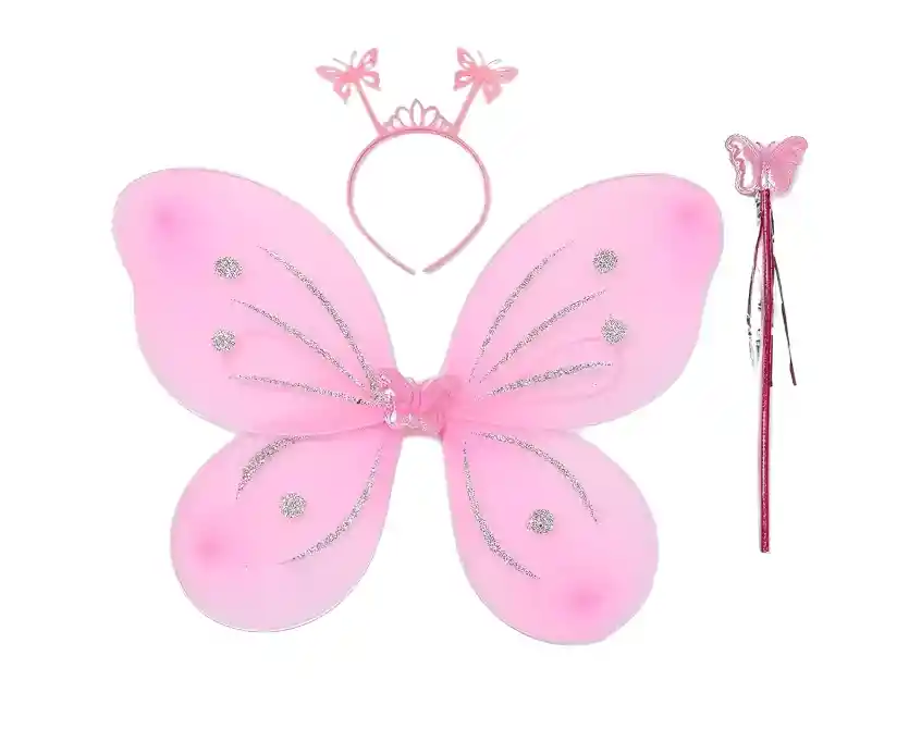Alas Hada Mariposa Con Luz Disfraz Niña Varita Y Cintillo