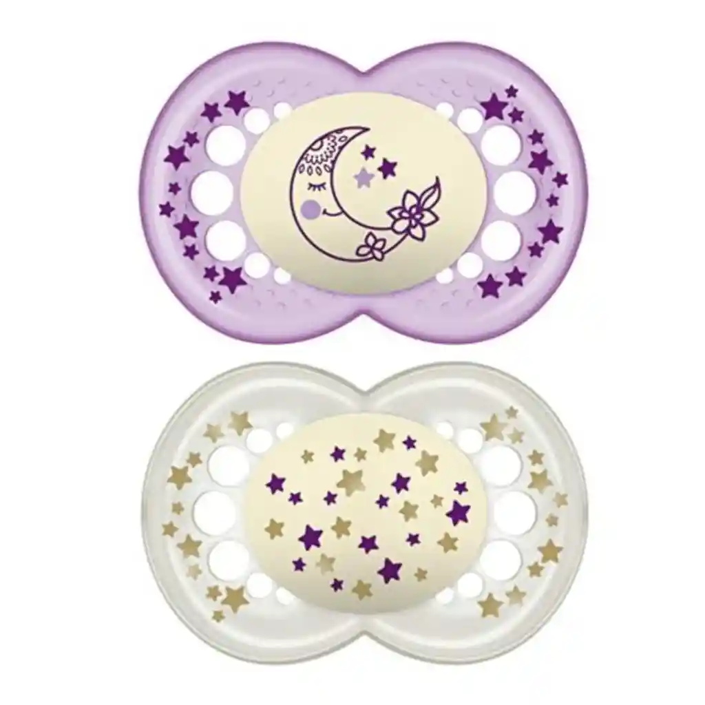 2 Chupetes Silicona Night 6 Meses + Mam - Violeta