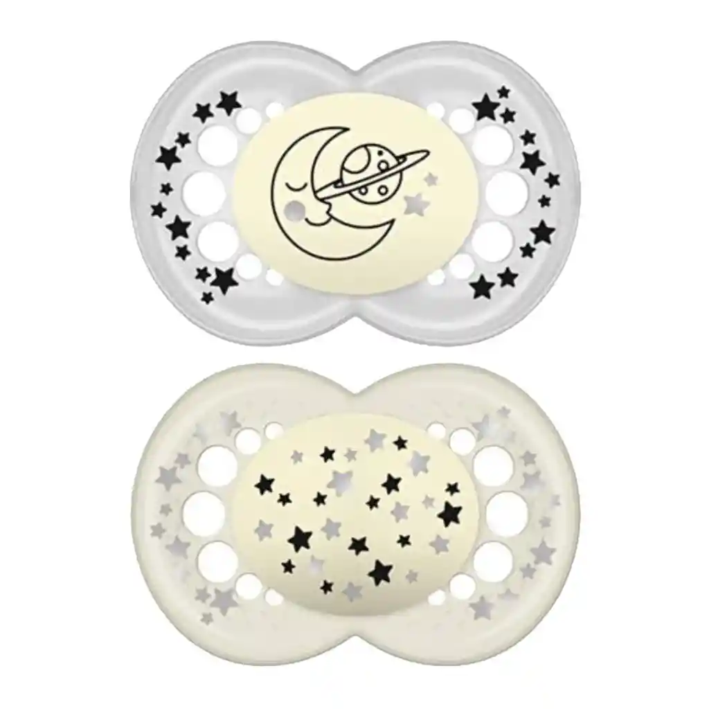 2 Chupetes Silicona Night 6 Meses + Mam - Blanco