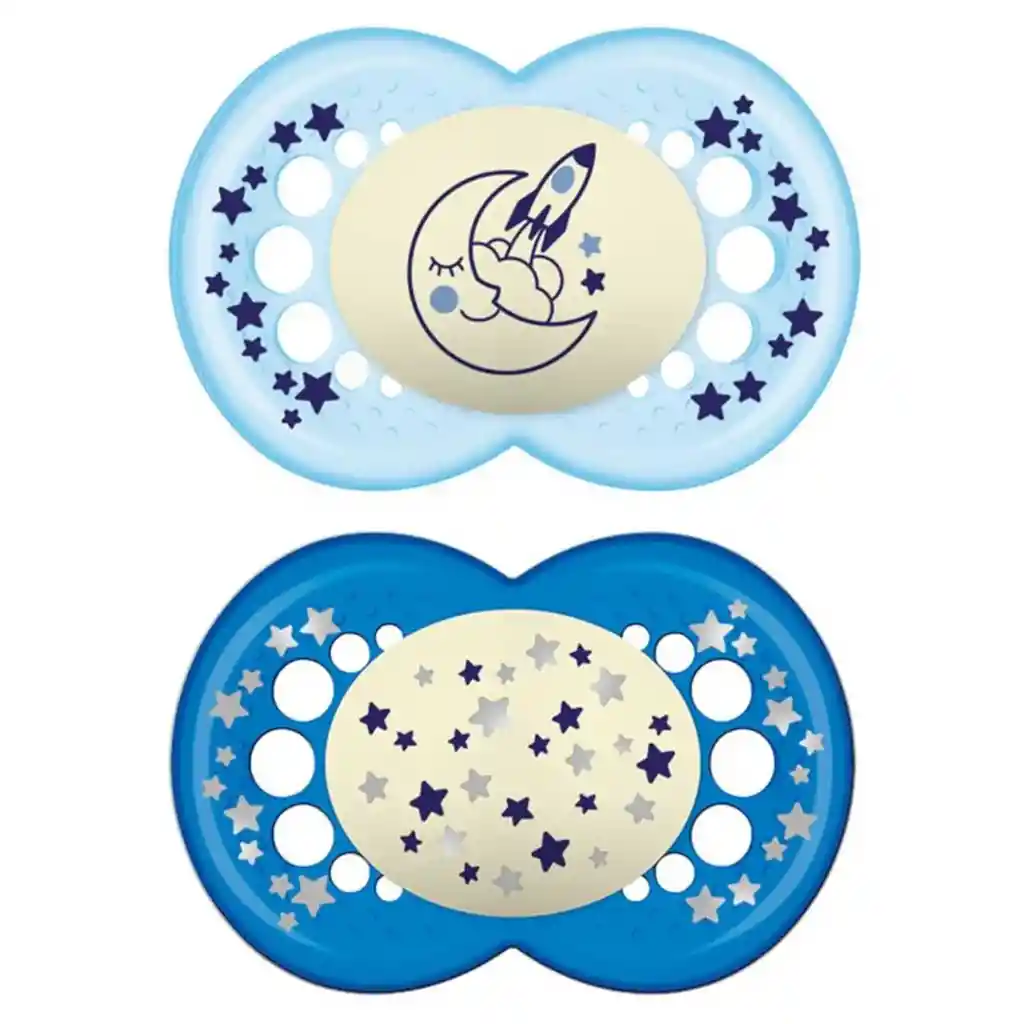 2 Chupetes Silicona Night 6 Meses + Mam - Azul
