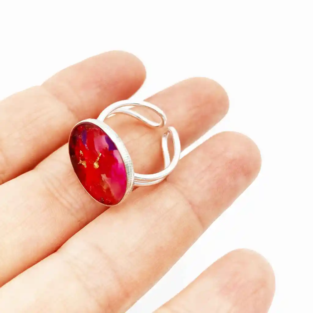 Anillo Círculo De Resina Fucsia