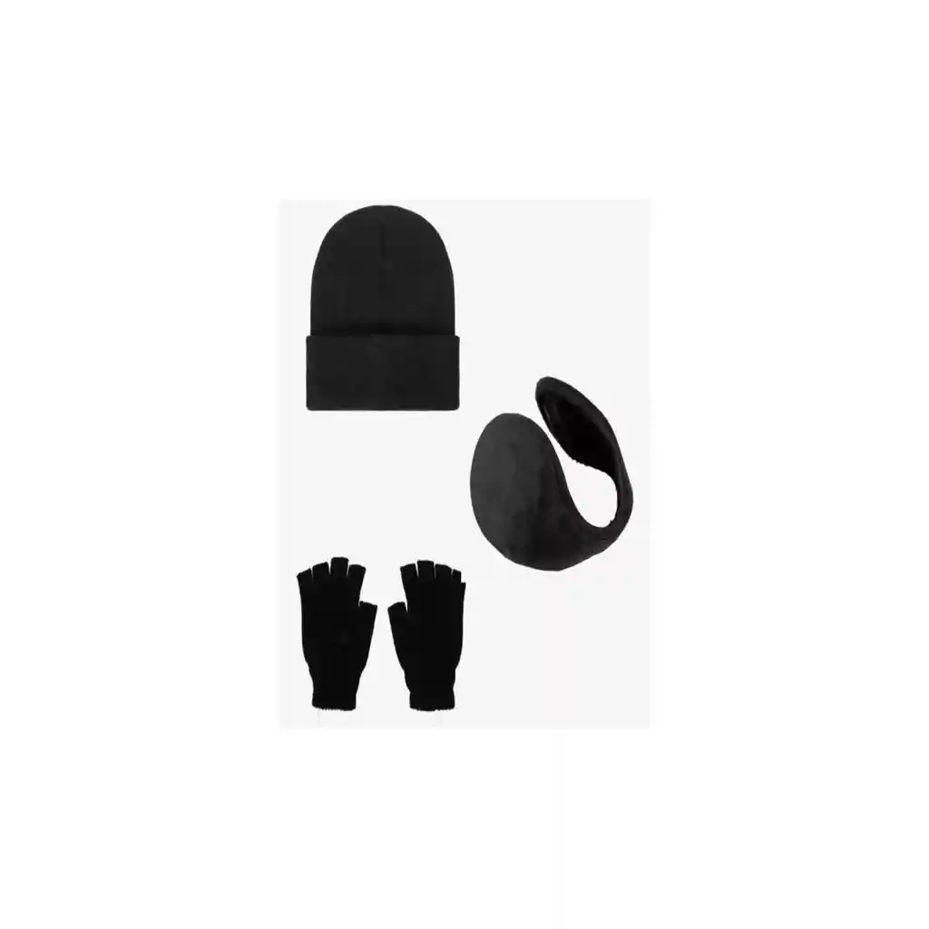 Gorro Beanie + Guantes De Lana Sin Dedos + Orejera Polar