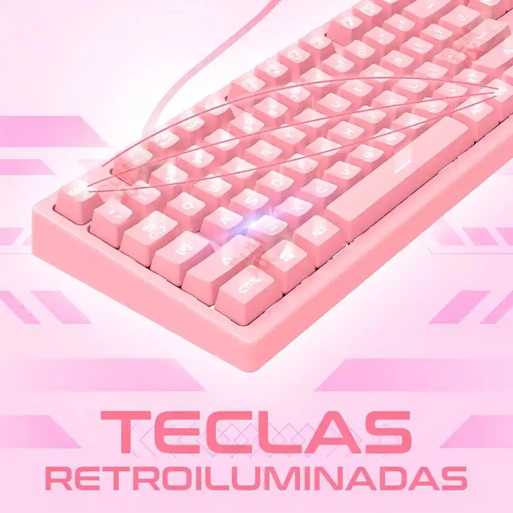 Kit Mouse Y Teclado Gamer Rosa Usb Con Luz Led Para Pc Lap
