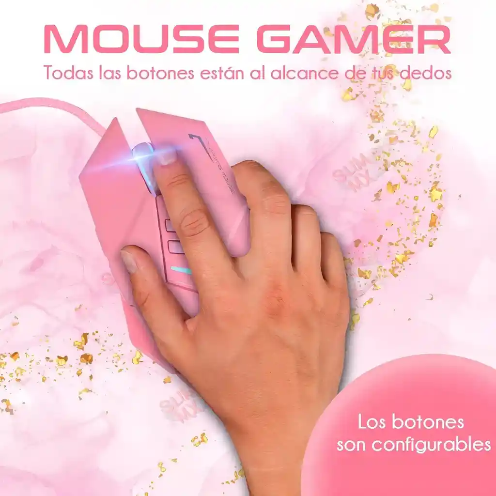 Kit Mouse Y Teclado Gamer Rosa Usb Con Luz Led Para Pc Lap